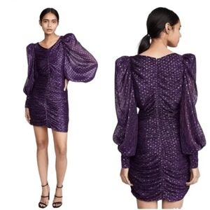 FOR LOVE AND LEMONS - La Villette Purple Polka Dot  Metallic Mini Dress